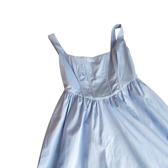 Blue Cotton Sleeveless Midi Dress With Fitted Bodice & Flared Skirt Size M - Picture 7 of 11